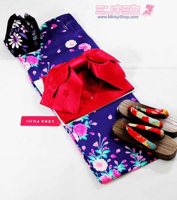 LENA FUJII Cherry Blossom Dark Blue Yukata Set