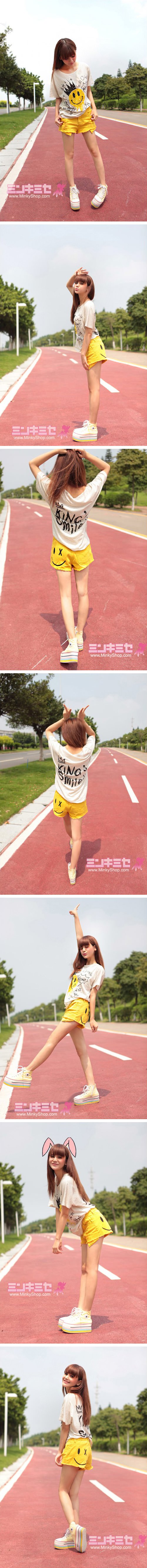 Smiley Face Denim Shorts